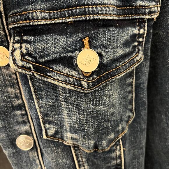 Vintage Y2K BEBE Lucia Wash Denim Jacket M Rhinestone Logo Fitted Stretch Jean - Picture 7 of 8